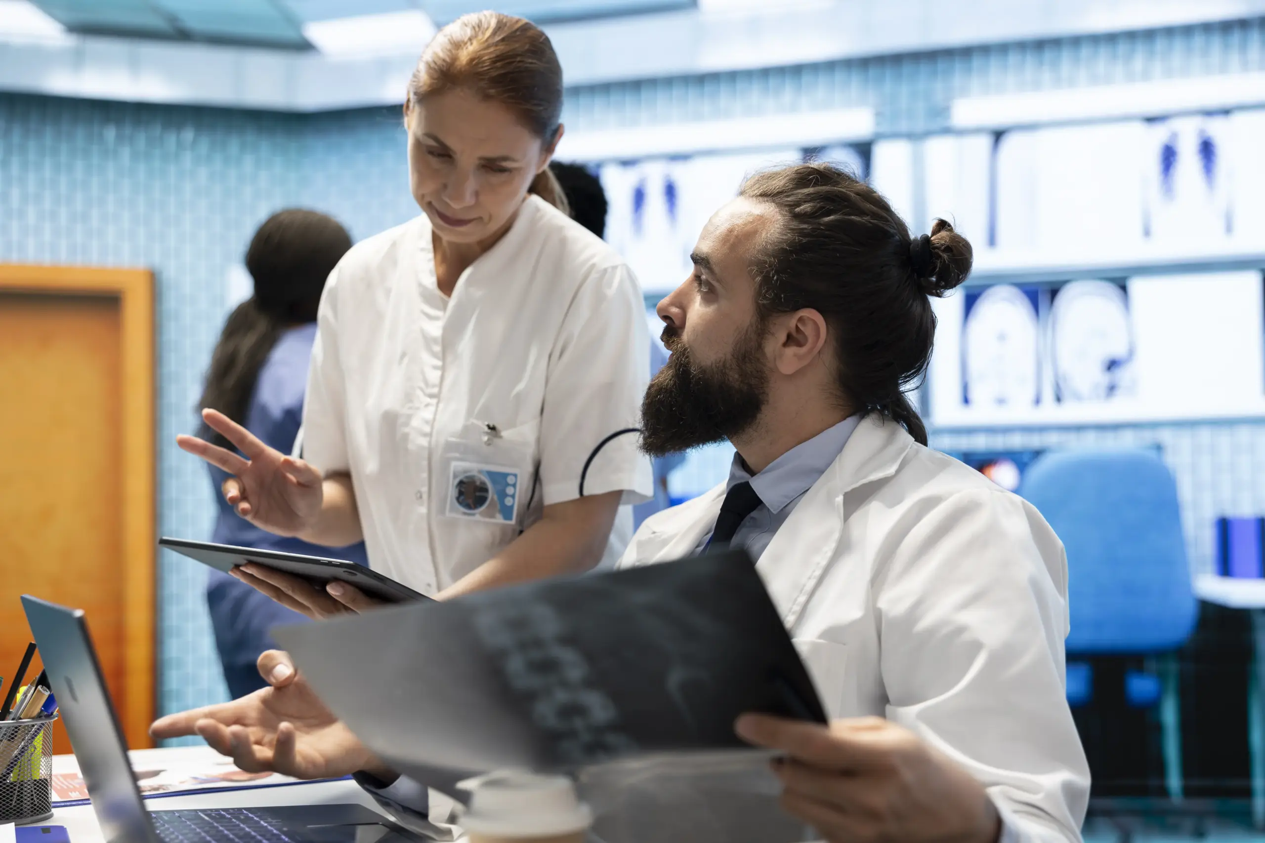 Medical students studying in a Bulgarian university classroom